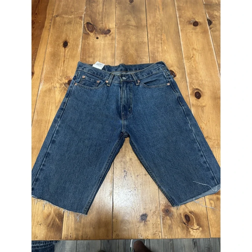 Levi's 505 Men's Dark Wash Denim Cut Off Shorts W 30 Raw Hem Regular Fit